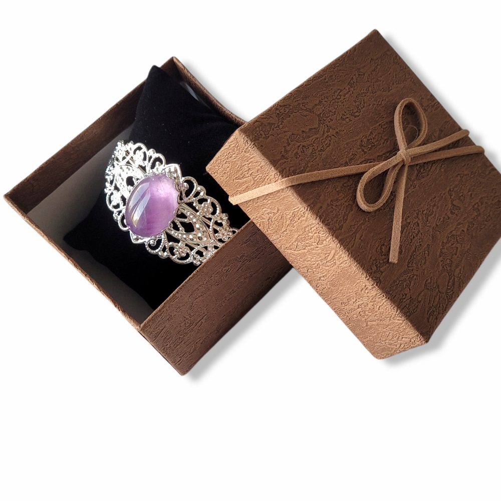HAND CRAFTED Genuine Amethyst Silver Cuff Bracelet